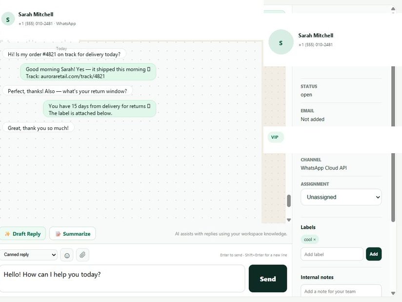 AI Copilot drafting a reply inside a customer conversation